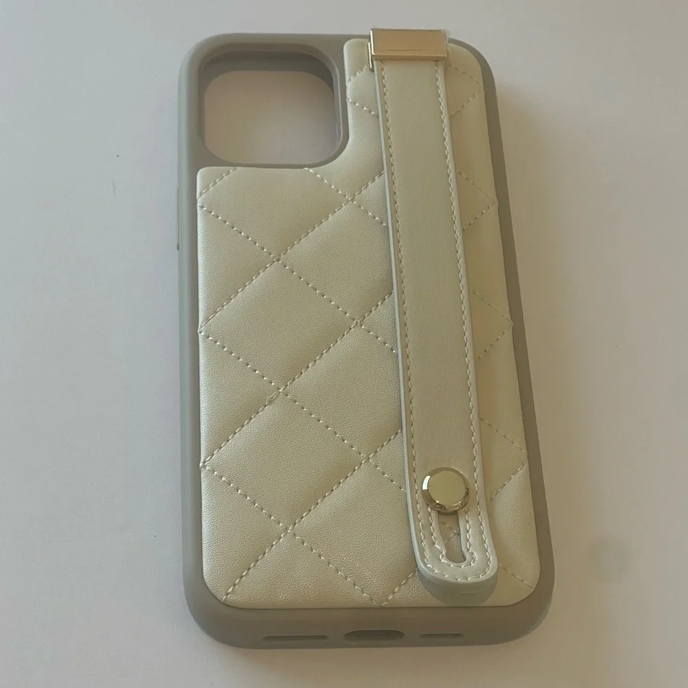 3/$15 ZVE iPhone 12 Pro Max Cover Beige Quilted Stitching With Strap